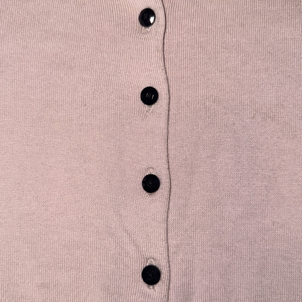 H&M Coquette 3/4 Sleeve Lettuce Trim Button Down Light Pink Cardigan Black Bow S - Picture 2 of 4